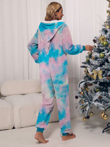 BEAUTIFUL I AM Zip Front Long Sleeve Hooded Teddy Lounge Sleep Wear Jumpsuit