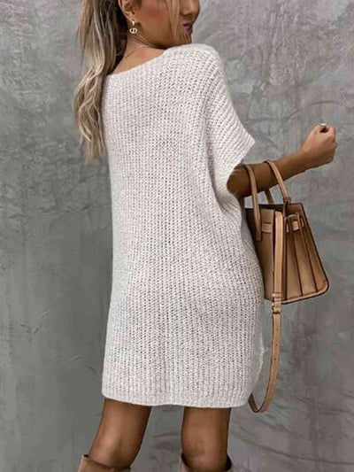 BEAUTIFUL I AM Short Sleeve Sweater Dress with Pockets