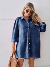 BEAUTIFUL I AM Raw Hem Button Up Denim Dress