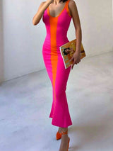 BEAUTIFUL I AM Contrast Wide Strap Slit Midi Dress