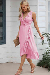 BEAUTIFUL I AM Ruffled Sleeveless Midi Dress