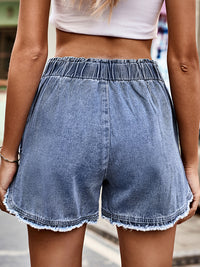 BEAUTIFUL I AM Raw Hem Elastic Waist Denim Shorts