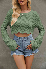 BEAUTIFUL I AM Round Neck Long Sleeve Cropped Sweater