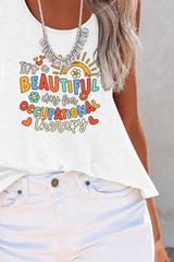 BEAUTIFUL I AM Full Size Letter Graphic Scoop Neck Tank Shirt