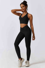 BEAUTIFUL I AM Crisscross Sports Bra and Leggings Active Wear Set