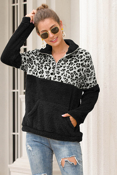 BEAUTIFUL I AM Two-Tone Zip-Up Turtle Neck Dropped Shoulder Sweatshirt