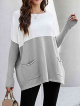 BEAUTIFUL I AM Two Tone Pullover Sweater with Pockets