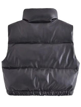 BEAUTIFUL I AM PU Leather Zip Up Drawstring Jacket Vest