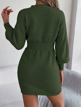 BEAUTIFUL I AM Buttoned Cable-Knit V-Neck Sweater Dress