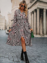 BEAUTIFUL I AM Animal Print Smocked Surplice Long Sleeve Dress