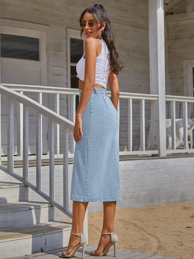 BEAUTIFUL I AM Button Down Denim Skirt