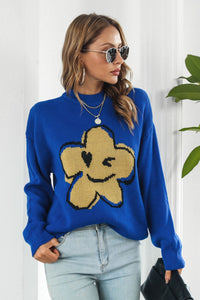 BEAUTIFUL I AM Flower Graphic Drop Shoulder Sweater