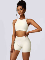 BEAUTIFUL I AM Cutout Cropped Sport Tank and Shorts Active Wear Set