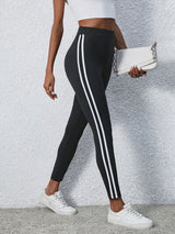 BEAUTIFUL I AM High Waist Striped Cropped Active Wear Leggings