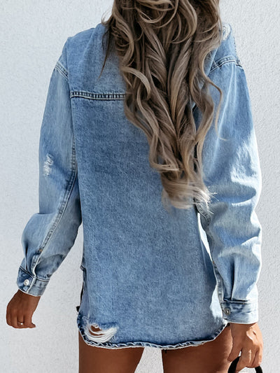 BEAUTIFUL I AM Distressed Snap Down Denim Jacket