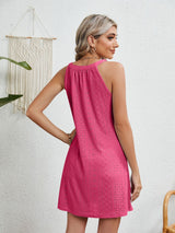 BEAUTIFUL I AM Eyelet Grecian Neck Mini Dress