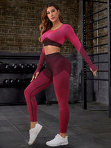 BEAUTIFUL I AM Striped Long Sleeve Top and Leggings Sports Active Wear Set