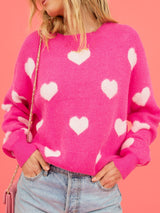 BEAUTIFUL I AM Heart Round Neck Drop Shoulder Sweater