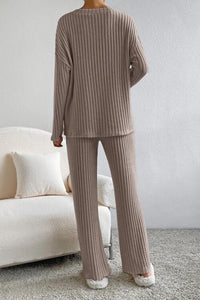 BEAUTIFUL I AM Ribbed V-Neck Top and Pants Set