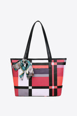 BEAUTIFUL I AM Color Block Tie Detail PU Leather Tote Bag