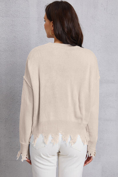 BEAUTIFUL I AM Lip Fringe Round Neck Sweater