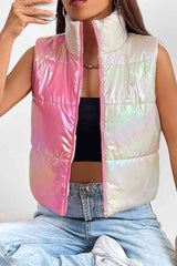 BEAUTIFUL I AM Turtleneck Color Block Sleeveless Jacket Vest