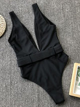 BEAUTIFUL I AM Plunge Wide Strap Sleeveless One-Piece Swimwear Swim Set