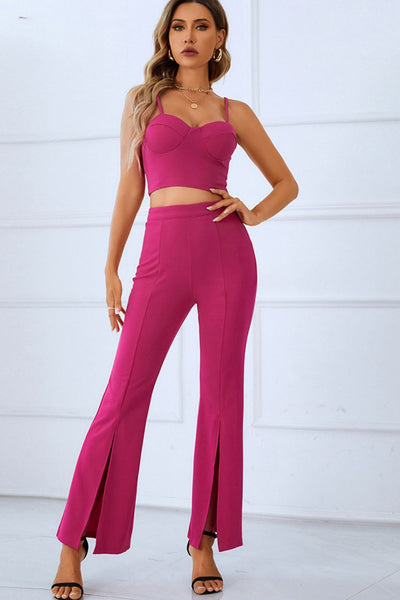 BEAUTIFUL I AM Sweetheart Neck Sports Cami and Slit Ankle Flare Pants Set