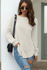 BEAUTIFUL I AM Round Neck Ribbed Knit Top Shirt