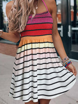 BEAUTIFUL I AM Smocked Sleeveless Striped Mini Dress