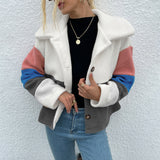 BEAUTIFUL I AM Color Block Button Down Collared Jacket