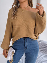 BEAUTIFUL I AM One-Shoulder Lantern Sleeve Sweater