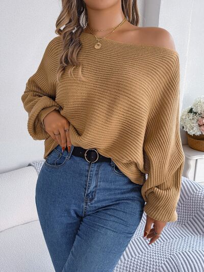 BEAUTIFUL I AM One-Shoulder Lantern Sleeve Sweater