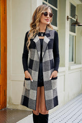 BEAUTIFUL I AM Plaid Open Front Sleeveless Cardigan with Pockets