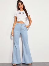 BEAUTIFUL I AM Button Fly Wide Leg Jeans