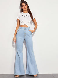 BEAUTIFUL I AM Button Fly Wide Leg Jeans