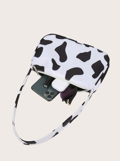 BEAUTIFUL I AM Cow Print Butterfly Charm Shoulder Bag