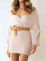 BEAUTIFUL I AM Surplice Neck Long Sleeve Sweater Dress