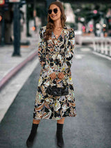 BEAUTIFUL I AM Printed Tie Front Surplice Flounce Sleeve Dress