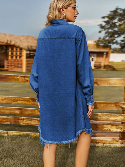 BEAUTIFUL I AM Raw Hem Collared Denim Dress