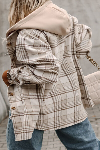 BEAUTIFUL I AM Plus Size Plaid Button Up Hooded Jacket