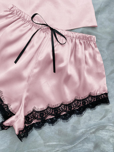 BEAUTIFUL I AM Lace Trim Cami, Shorts, Eye Mask, Scrunchie, and Bag Pajama Set Sleep Wear