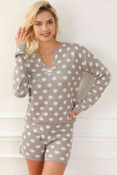 BEAUTIFUL I AM Polka Dot Notched Neck Top and Shorts Set