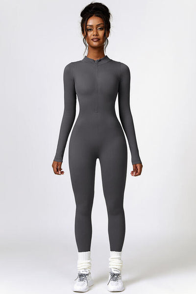 BEAUTIFUL I AM Half Zip Long Sleeve Active Wear Jumpsuit