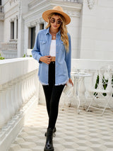 BEAUTIFUL I AM Raw Hem Long Sleeve Denim Jacket Shirt