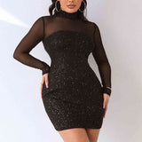 BEAUTIFUL I AM Sequin Mock Neck Mesh Dress