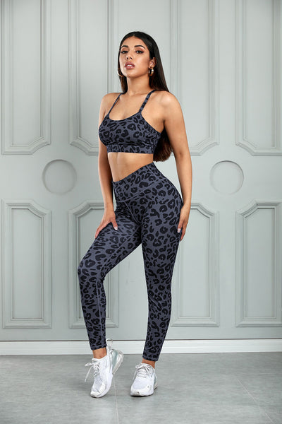 BEAUTIFL I AM Active Wear Leopard Cutout Sports Bra and Leggings Set