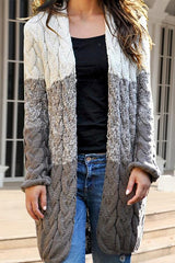 BEAUTIFUL I AM Color Block Open Front Cable-Knit Cardigan