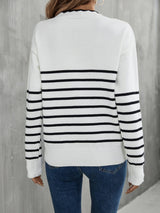 BEAUTIFUL I AM Striped V-Neck Drop Shoulder Sweater