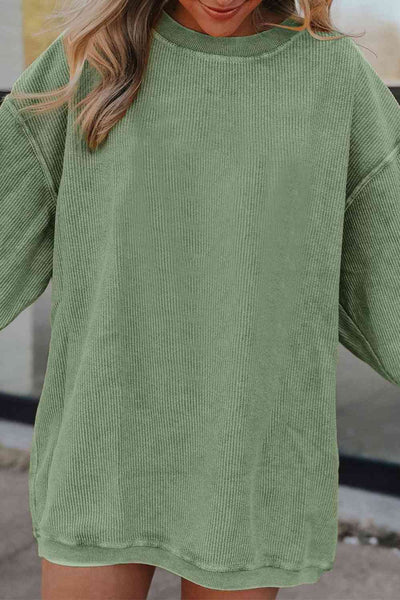 BEAUTIFUL I AM Ribbed Round Neck Drop Shoulder Sweatshirt